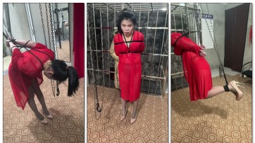 【皖北绳艺】某手几十万粉丝吊绑、高马尾、高跟红裙、挣扎（美女模特帮调）