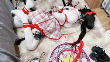 【槿榆喵】白丝JK花火cos折腿自缚