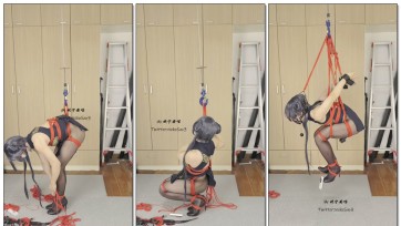 【坎喵】绝望的自缚-蔚蓝档案cos-妃咲并腿强制弯腰悬吊放置+强高