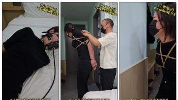 【小黑原创】大学生背着男朋友来体验捆绑，男朋友在家等她，她说中途有生理反应了，马具充气口塞堵嘴干呕，直臂紧缚挣扎