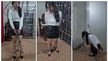 【皖北绳艺】新人雪雪小皮裙黑色小高跟，光腿、金属手铐脚镣体验