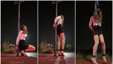 【Sub咔咔】户外OL手脚背铐在杆子SubM