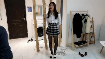 【随心原创】雪娜 五花紧缚 JK 黑丝 口球 折腿固定放置