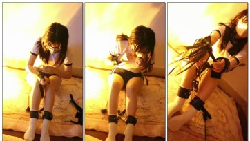 【鱼果儿】超级反差元旦版，穿粉丝要求的体操服带铐撩项圈挥舞小鞭子自己打自己，变身小魅魔，庆祝元旦新的一年，（其实我在学校还是很高冷的，这也许就是我的另一面吧）