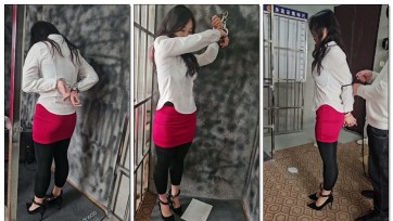 【皖北绳艺】新人模特雪雪白衬衫红色包臀裙、厚黑打底裤、尖头高跟鞋气质大波浪、超绝美女金属体验